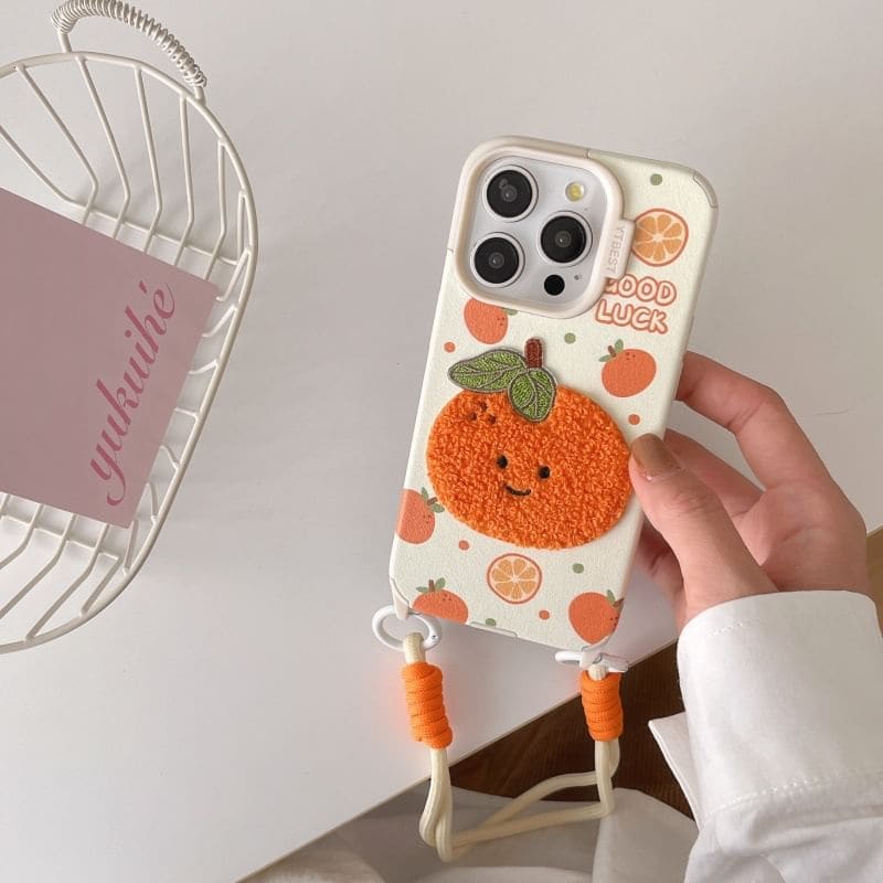 Fruit Embroidered Strap Phone Case - iPhone 16 Pro Max / 16