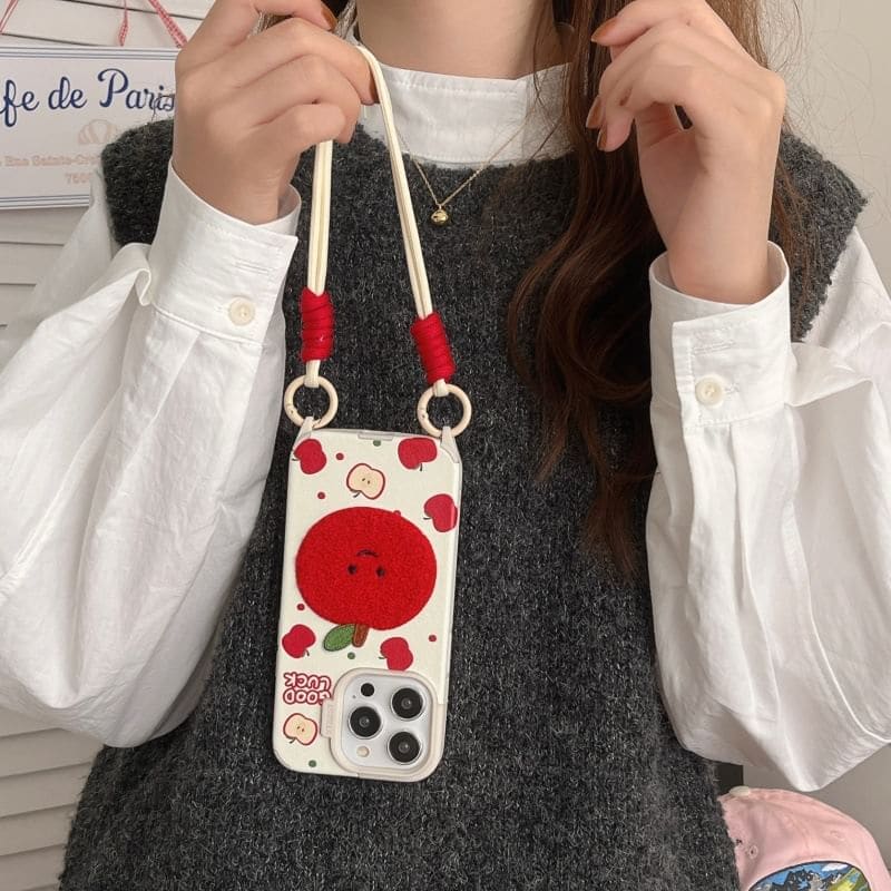 Fruit Embroidered Strap Phone Case - iPhone 16 Pro Max / 16