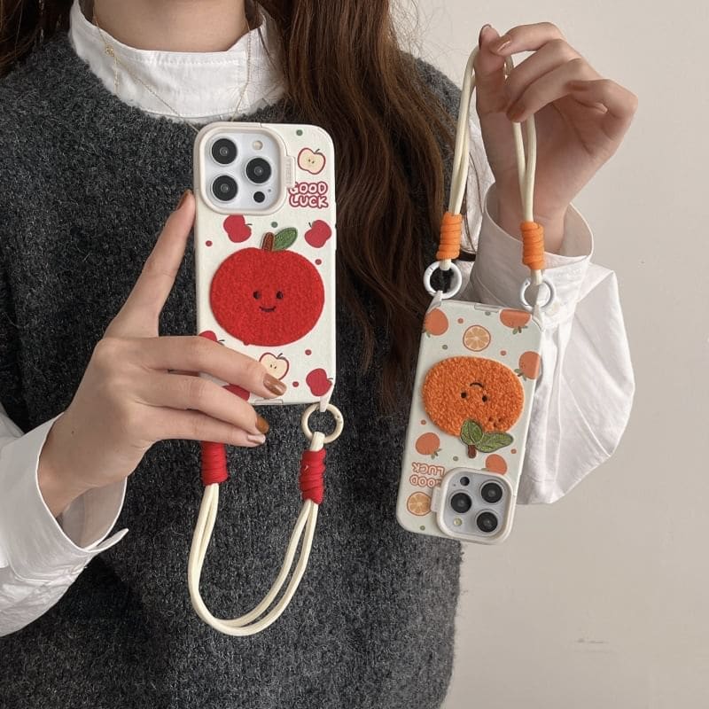 Fruit Embroidered Strap Phone Case - iPhone 16 Pro Max / 16