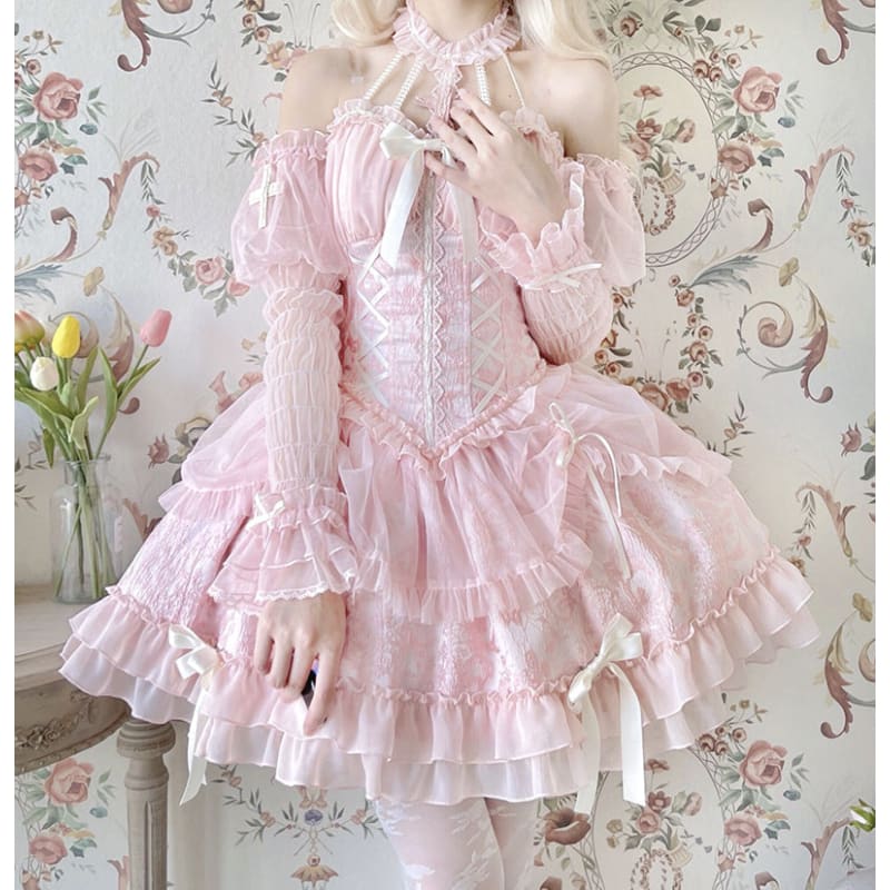 【Full Payment Reservation】Soft Gothic Cross Barbie Doll Halter Lolita Dress SP17397 - Harajuku Kawaii Fashion Anime Clothes Fashion Store - SpreePicky