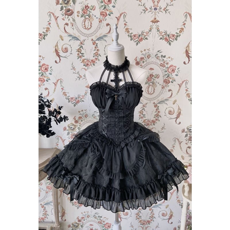 【Full Payment Reservation】Soft Gothic Cross Barbie Doll Halter Lolita Dress SP17397 - Harajuku Kawaii Fashion Anime Clothes Fashion Store - SpreePicky