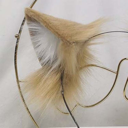 Furry Kitty Ears Tail Headband Accessory