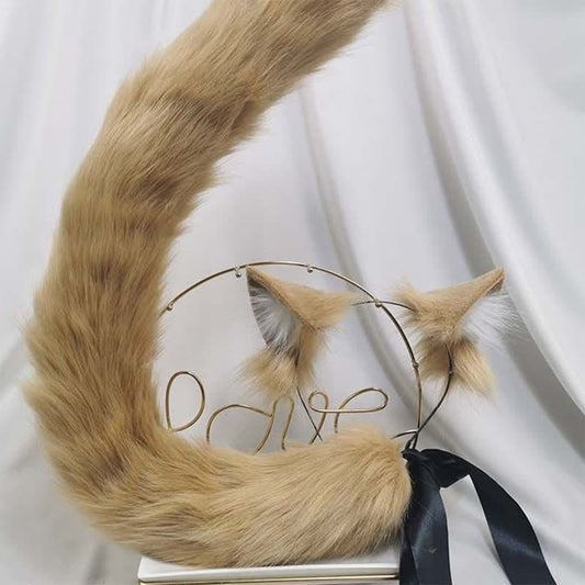 Furry Kitty Ears Tail Headband Accessory