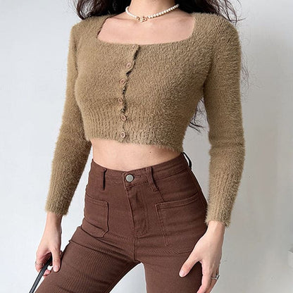 Fuzzy Cropped Cardigan - Cardigan