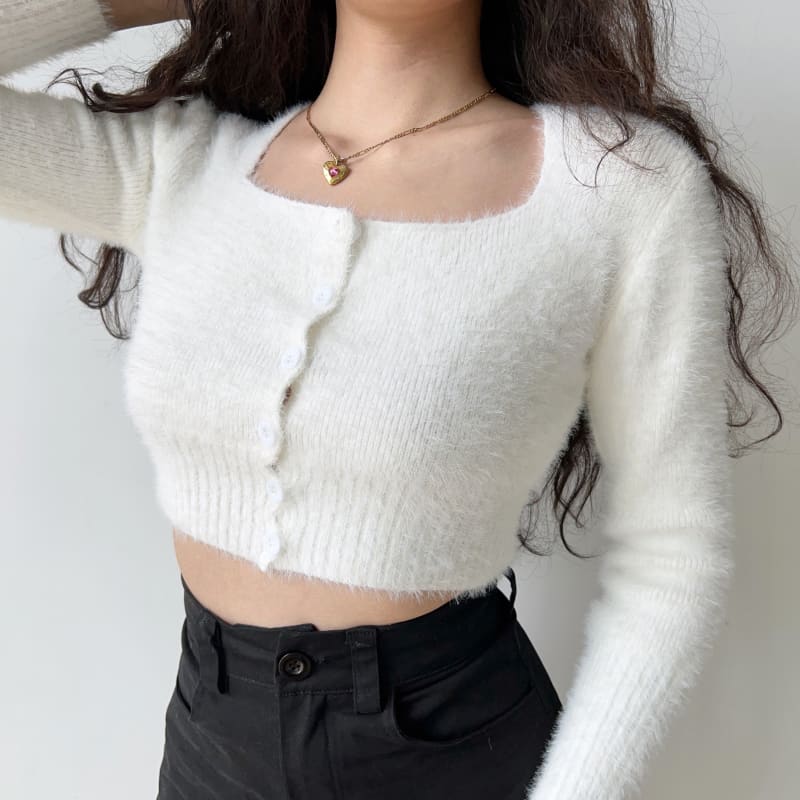 Fuzzy Cropped Cardigan - Cardigan