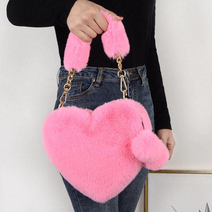 Fuzzy Heart Bag - Handbags