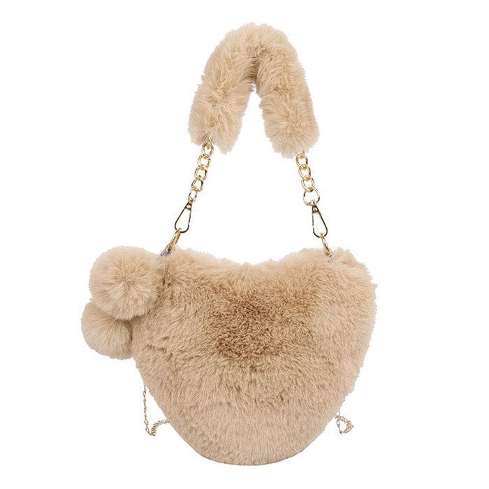 Fuzzy Heart Bag - Standart / Beige - Handbags