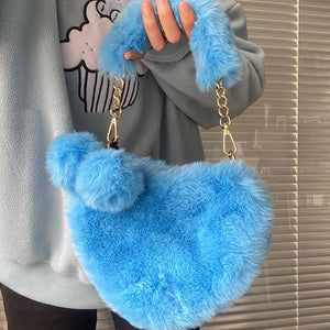 Fuzzy Heart Bag - Standart / Blue - Handbags