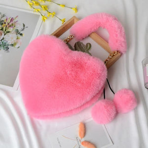 Fuzzy Heart Bag - Standart / Pink - Handbags