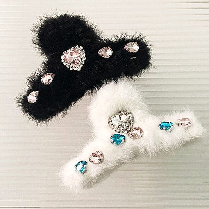 Fuzzy Rhinestone Hair Claw - Other