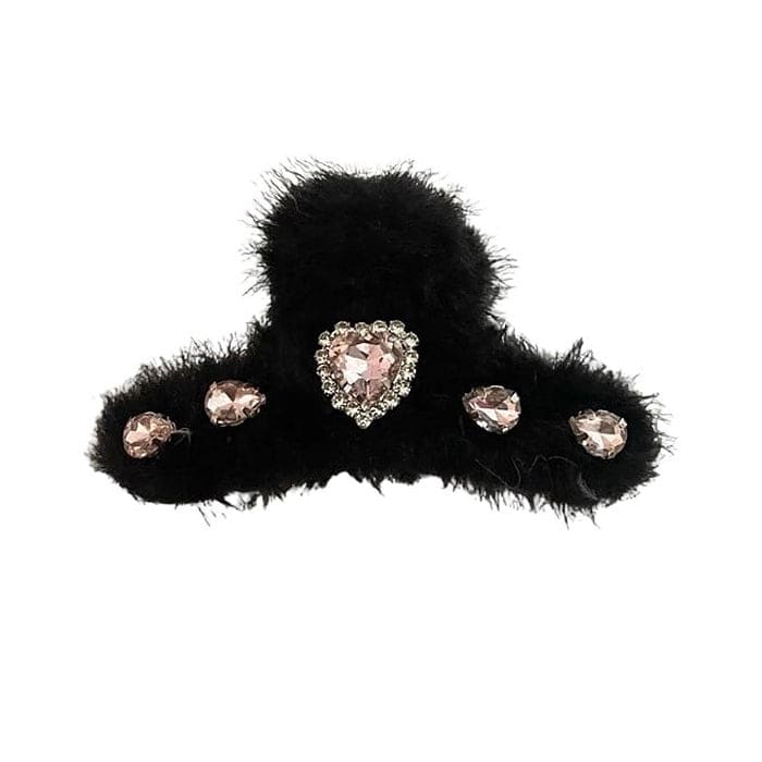 Fuzzy Rhinestone Hair Claw - Standart / Black - Other