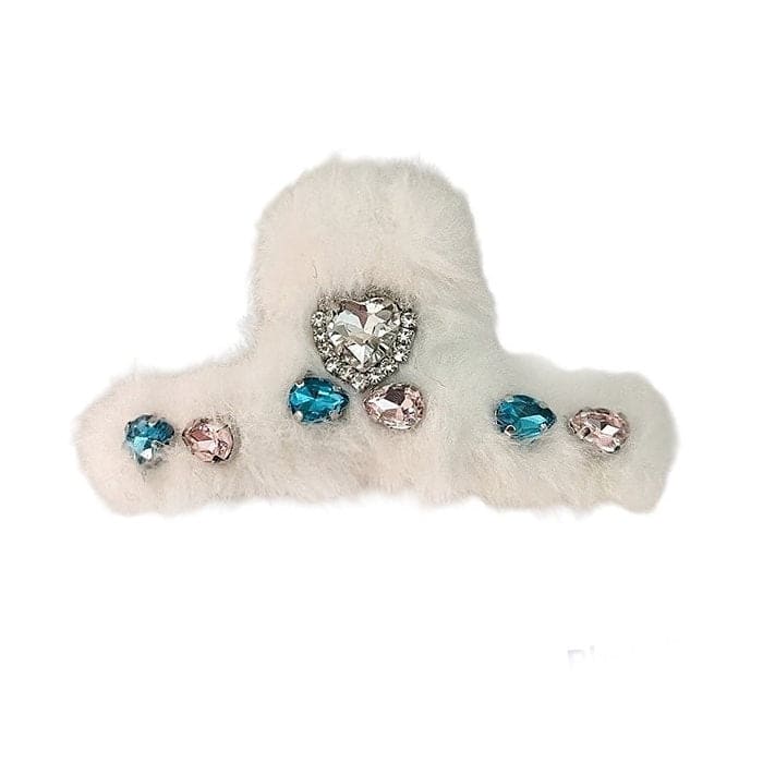 Fuzzy Rhinestone Hair Claw - Standart / White - Other