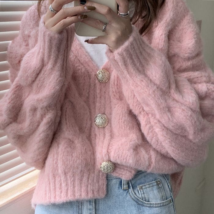 Fuzzy Soft Cropped Cardigan - Cardigan