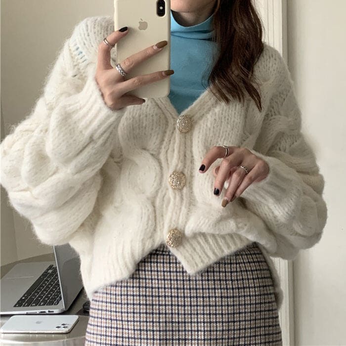 Fuzzy Soft Cropped Cardigan - Cardigan