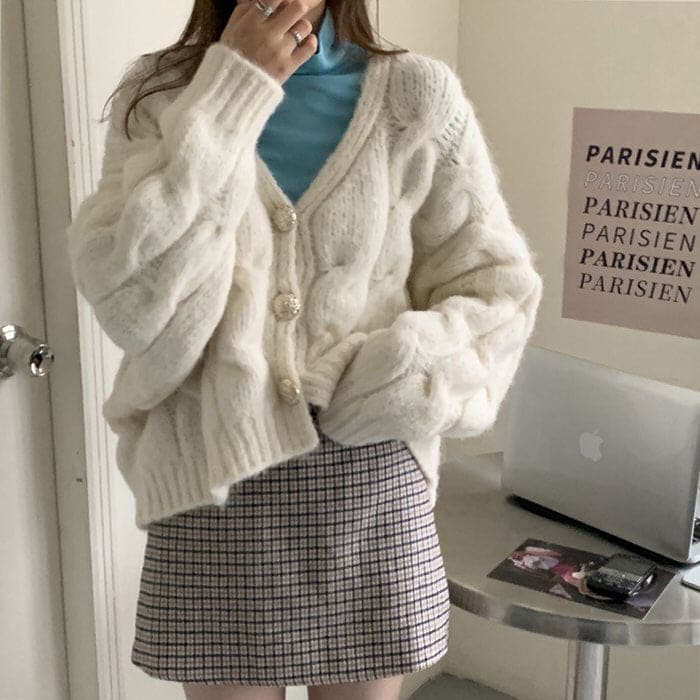 Fuzzy Soft Cropped Cardigan - Cardigan