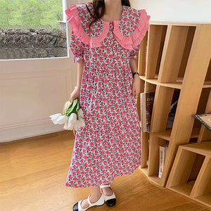 Garden Collar Floral Dress - Free Size / Pink - Dresses
