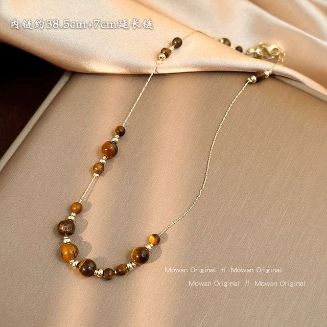 Gemstone Necklace / Set - 02 - 1 Pc - Gold / One Size