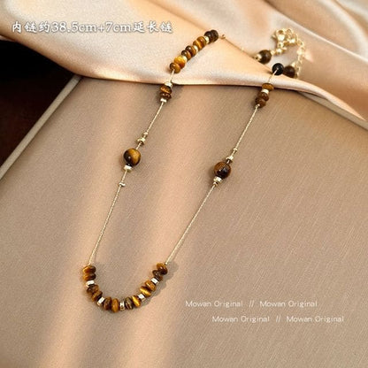 Gemstone Necklace / Set - 03 - 1 Pc - Gold / One Size