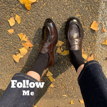 Genuine Leather Plain Loafers - Coffee / 34