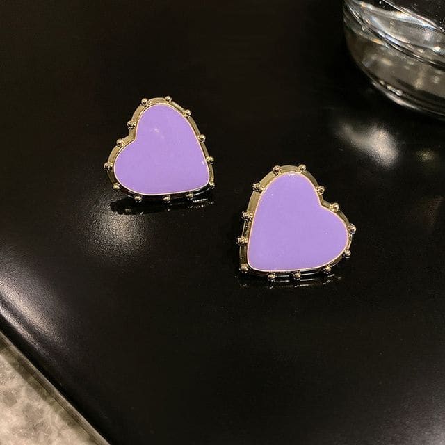 Geometric Alloy Earring - 02 - 1 Pair - Purple / One Size