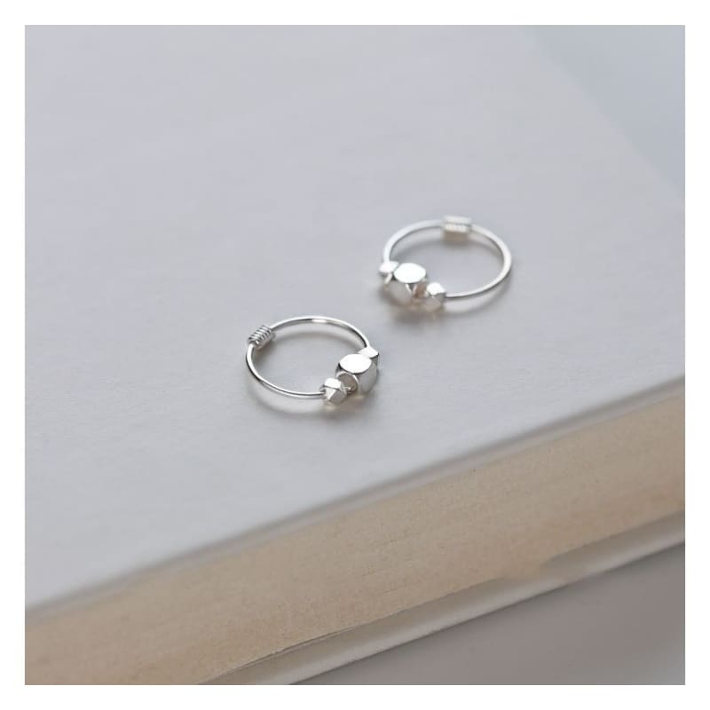 Geometric Alloy Hoop Earring - EH1540 - 1 Pair - Three