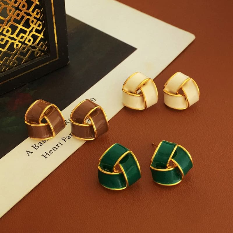 Geometric Glaze Ear Stud - 1 Pair - S925 Silver Stud