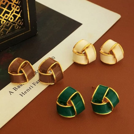 Geometric Glaze Ear Stud - 1 Pair - S925 Silver Stud