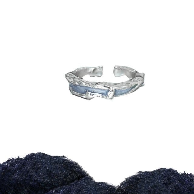 Geometry Open Ring - J3515 - Silver & Blue / One Size