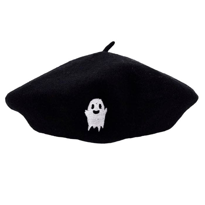 Ghost Embroidered Beret - Standart / Black - Hats