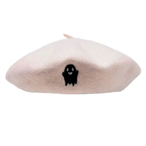 Ghost Embroidered Beret - Standart / White - Hats