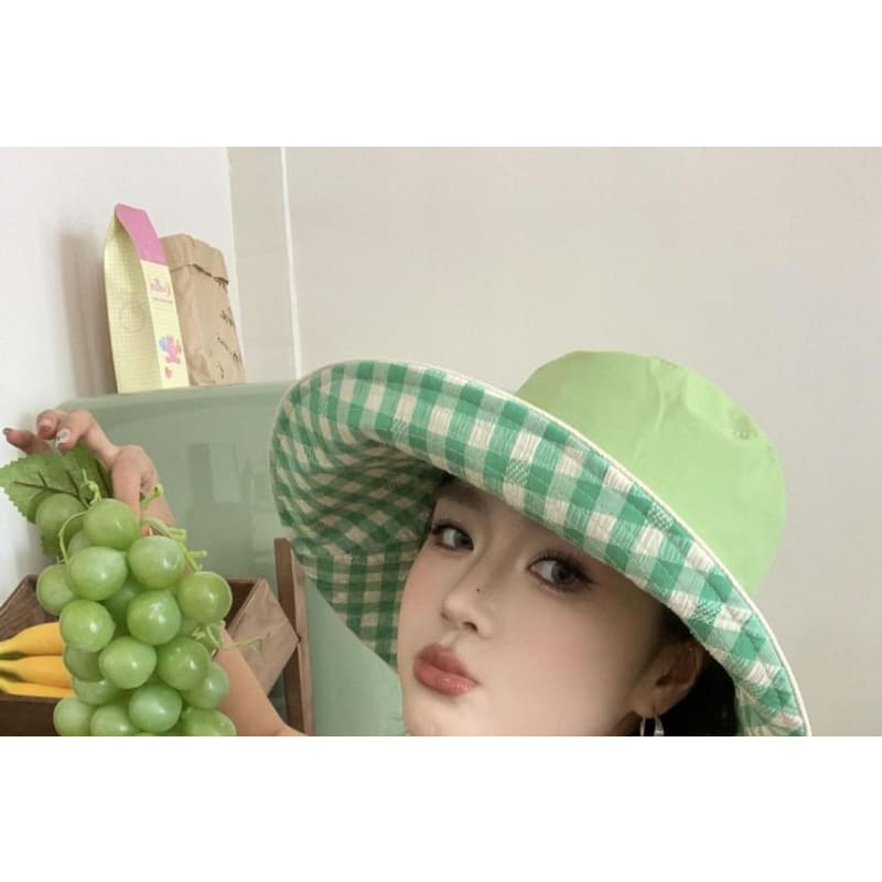 Gingham Bucket Hat With Chin Strap