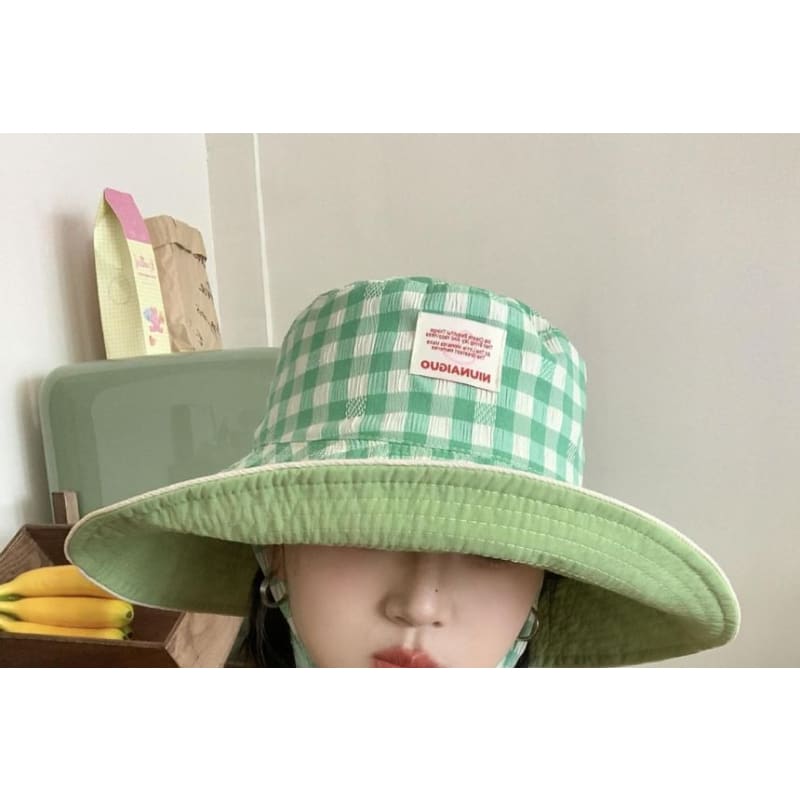 Gingham Bucket Hat With Chin Strap