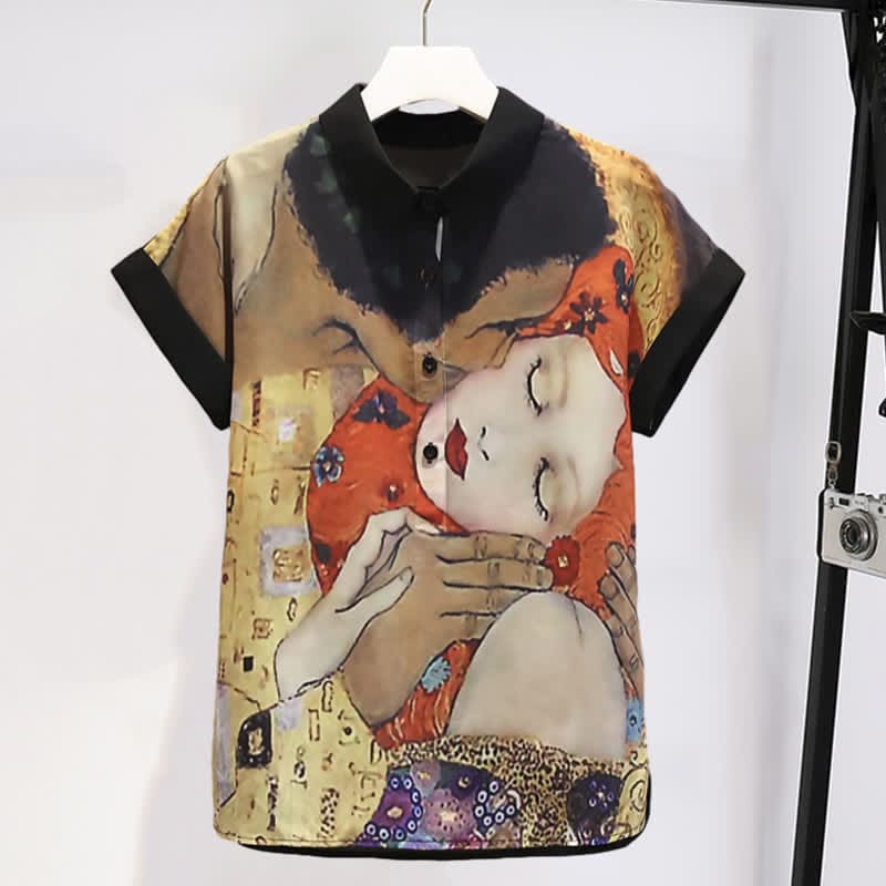 Girl Face Print Chiffon T-Shirt Casual Shorts - T-Shirt / M