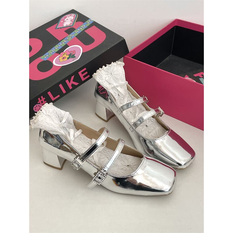 Glitter Silver Lolita Heels - Mary Jane platform shoes