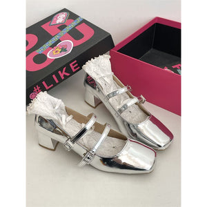 Glitter Silver Lolita Heels - Mary Jane platform shoes
