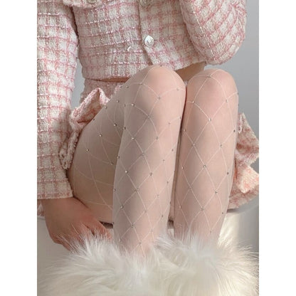 Glittering Diamond Net Tights - White - Tights