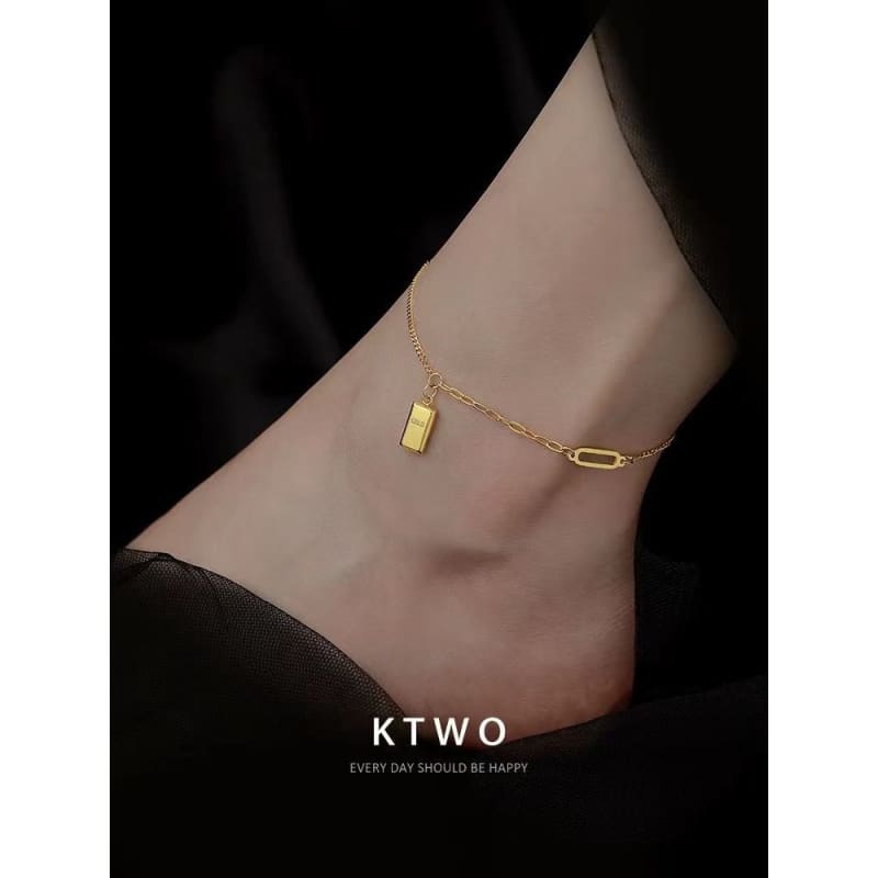 Gold Brick Pendant Anklet