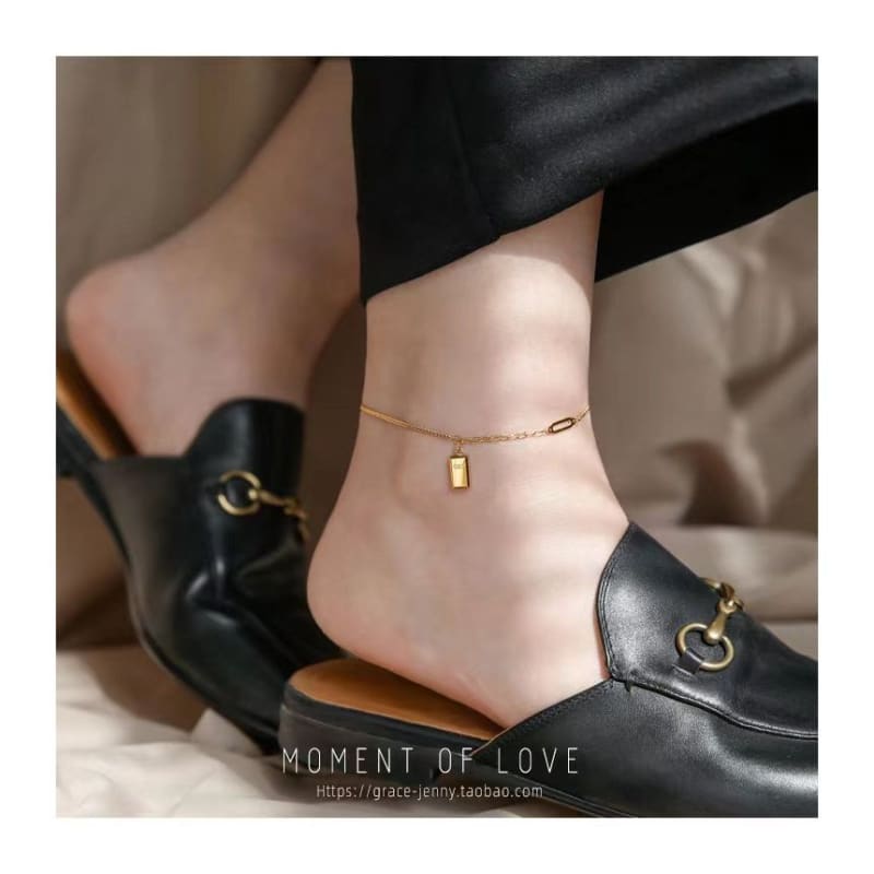 Gold Brick Pendant Anklet