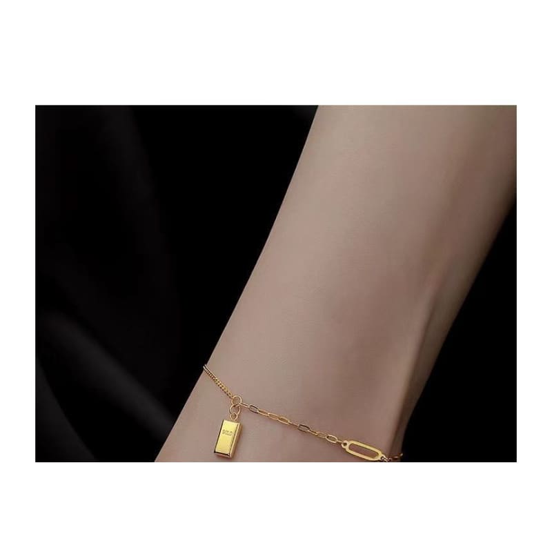 Gold Brick Pendant Anklet