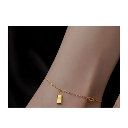 Gold Brick Pendant Anklet