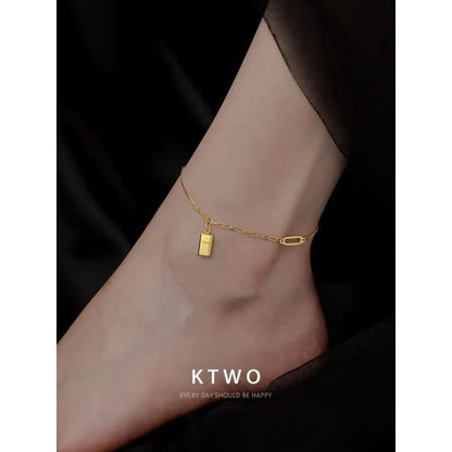 Gold Brick Pendant Anklet