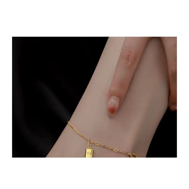 Gold Brick Pendant Anklet