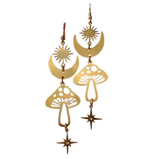 Golden Moon Mushrooms Earrings - Standart / Gold - earrings