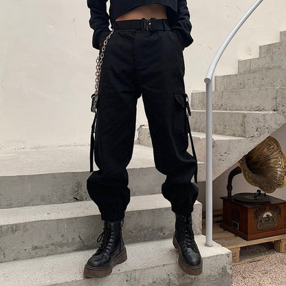 Gothic Big Pockets High Waist Black Hip Hop Joggers Pants