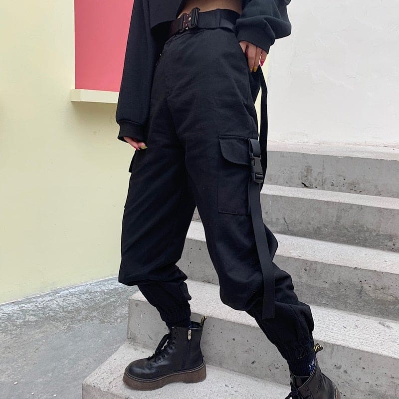 Gothic Big Pockets High Waist Black Hip Hop Joggers Pants