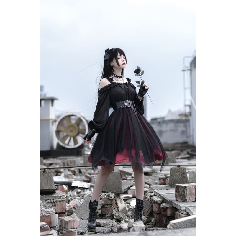 Gothic Black/Wine Lolita Dress SP17562 - Harajuku Kawaii Fashion Anime Clothes Fashion Store - SpreePicky