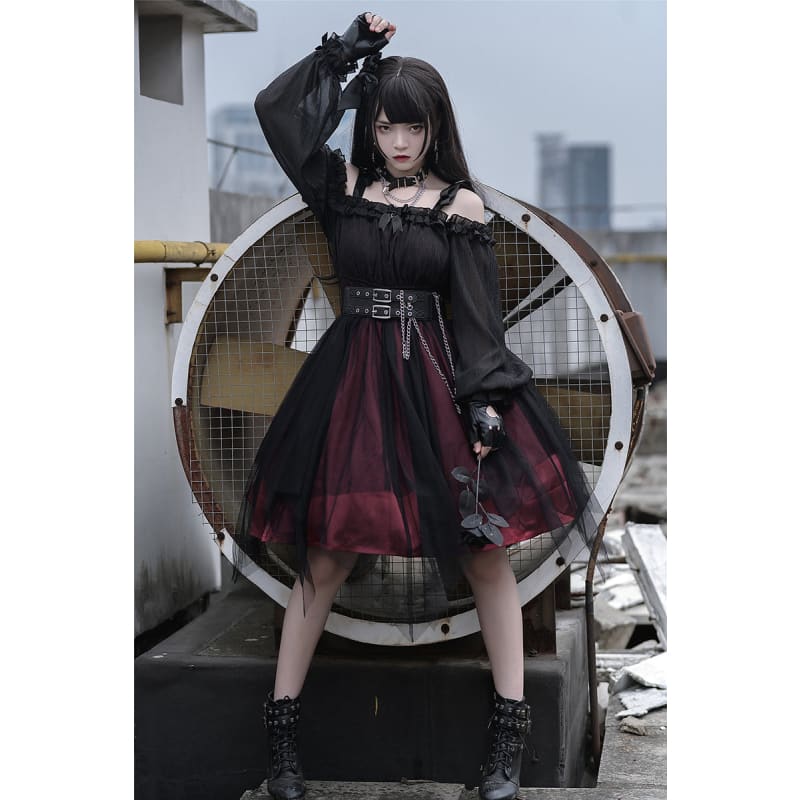 Gothic Black/Wine Lolita Dress SP17562 - Harajuku Kawaii Fashion Anime Clothes Fashion Store - SpreePicky