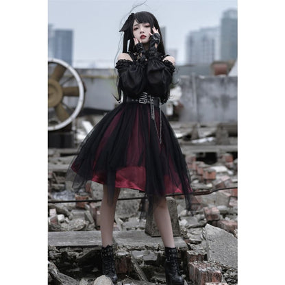 Gothic Black/Wine Lolita Dress SP17562 - Harajuku Kawaii Fashion Anime Clothes Fashion Store - SpreePicky