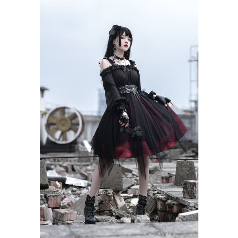 Gothic Black/Wine Lolita Dress SP17562 - Harajuku Kawaii Fashion Anime Clothes Fashion Store - SpreePicky