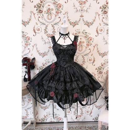 Gothic Blooding Rose JSK Dress Full Set MK17736 - Set 1: